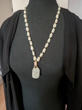 Vintage Egyptian Revival Hand-Carved Scarab Necklace